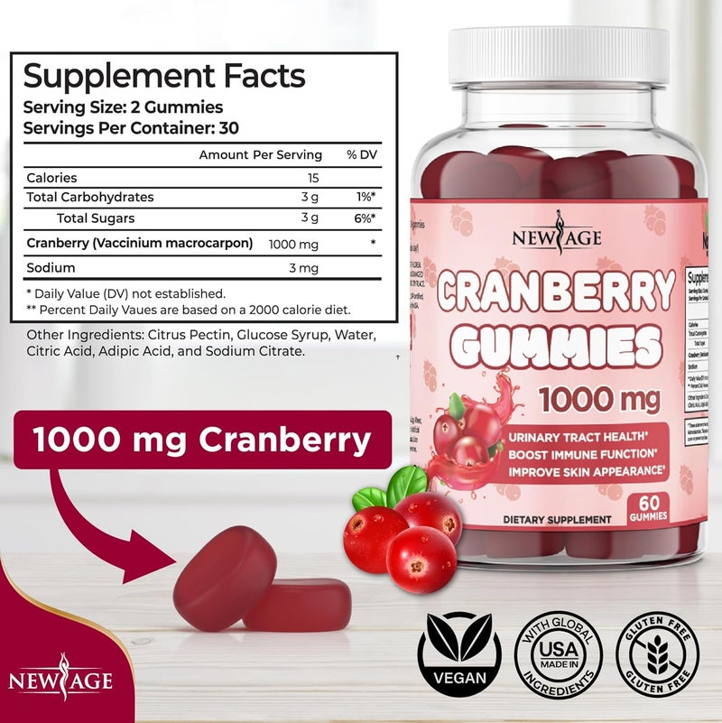 NEW AGE Cranberry Gummies Urinary Tract Health Gummies 1000mg  Supports Bladder Kidney UTI  Vegetarian Cranberry 120 Count - Image 2