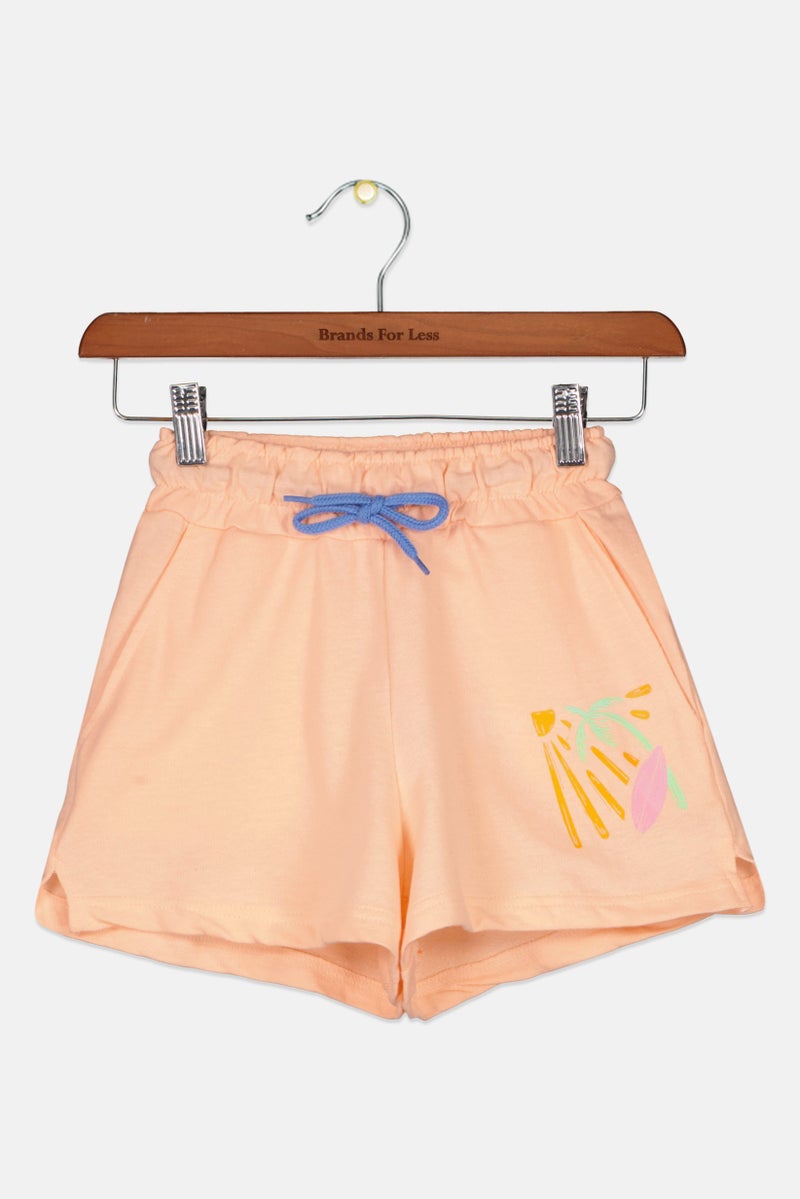 Sinsay Kids Girl Graphic Print Basic Shorts, Light Orange  - Image 1