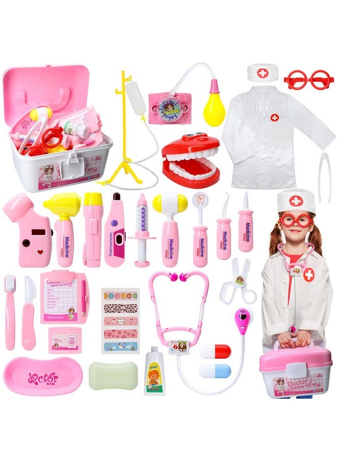 Loyo Medical Kit For Kids 38 Pieces Doctor Pretend Play Equipment Dentist Kit For Kids Doctor Play Set With Gift Case (Pink) - Image 1