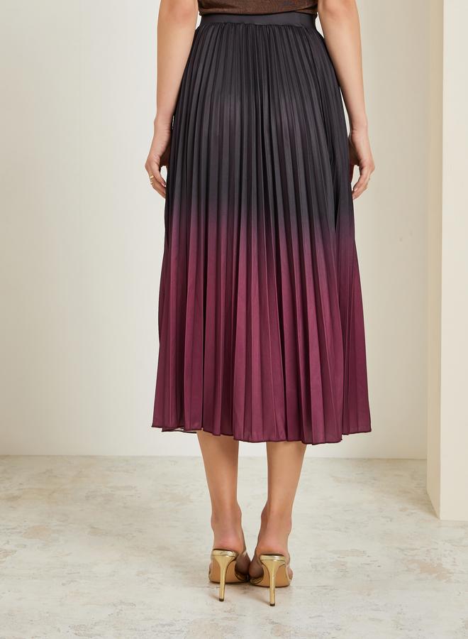 ستايلي تنورة ميدي بكسرات وحافة واسعة بنمط متدرج - Image 4