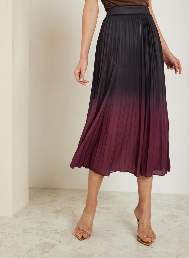 ستايلي تنورة ميدي بكسرات وحافة واسعة بنمط متدرج - Image 2