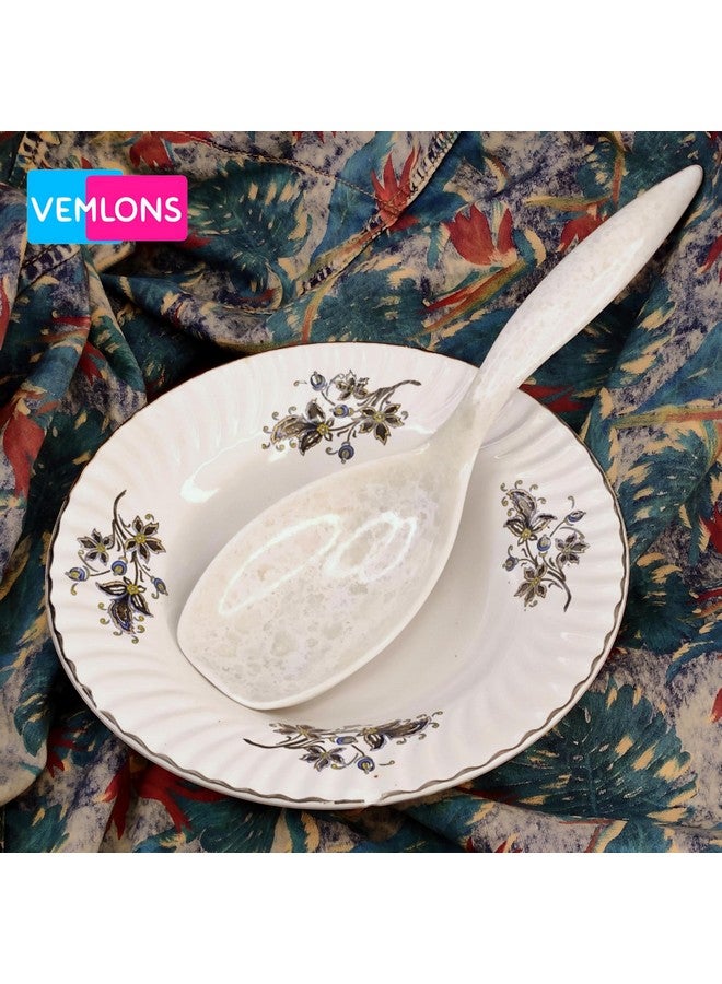 Vemlons Serving Spoon/Long Handle Melamine Serving Spoon Set of 2 Pieces/Cutlery Set/Serving Spoons Set/Serving Set (White) - Image 4