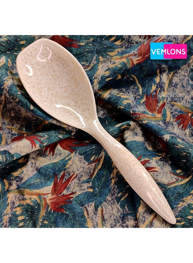 Vemlons Serving Spoon/Long Handle Melamine Serving Spoon Set of 2 Pieces/Cutlery Set/Serving Spoons Set/Serving Set (White) - Image 5