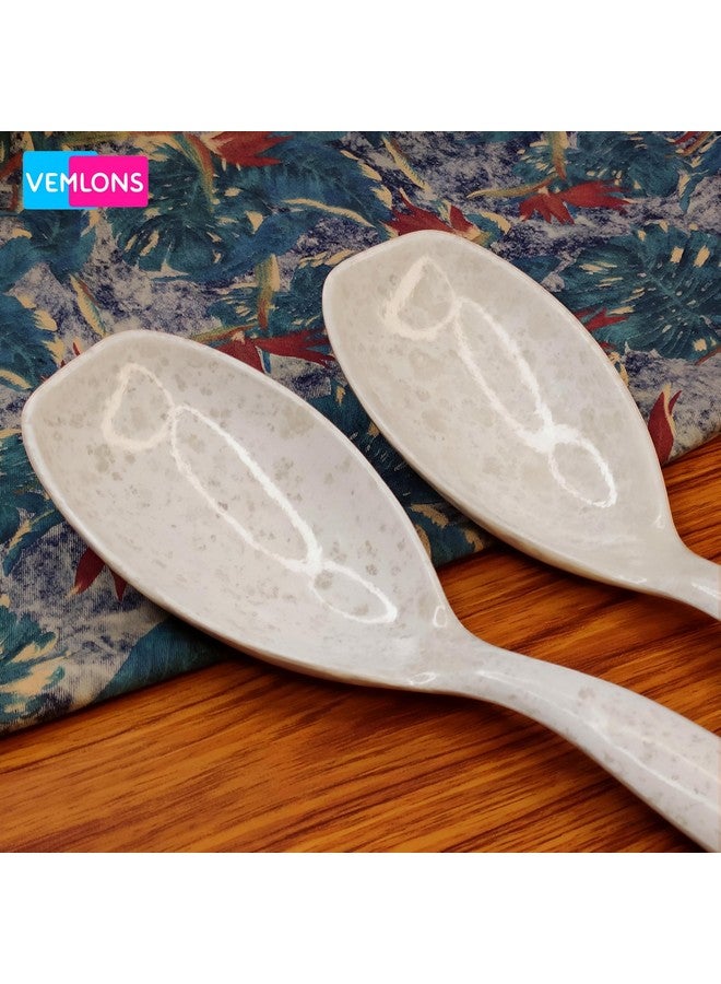 Vemlons Serving Spoon/Long Handle Melamine Serving Spoon Set of 2 Pieces/Cutlery Set/Serving Spoons Set/Serving Set (White) - Image 2
