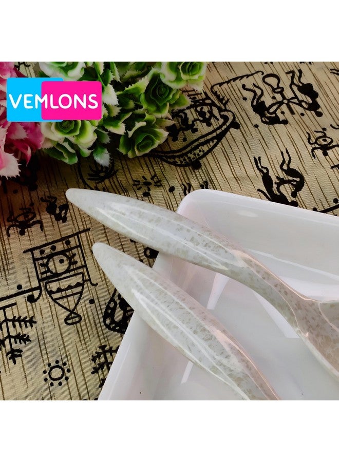 Vemlons Serving Spoon/Long Handle Melamine Serving Spoon Set of 2 Pieces/Cutlery Set/Serving Spoons Set/Serving Set (White) - Image 3