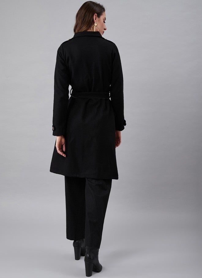 Athena Black Wool Trench Coat for Women - Image 4