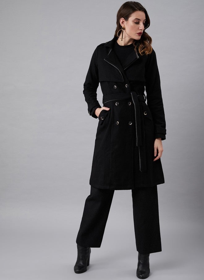 Athena Black Wool Trench Coat for Women - Image 1