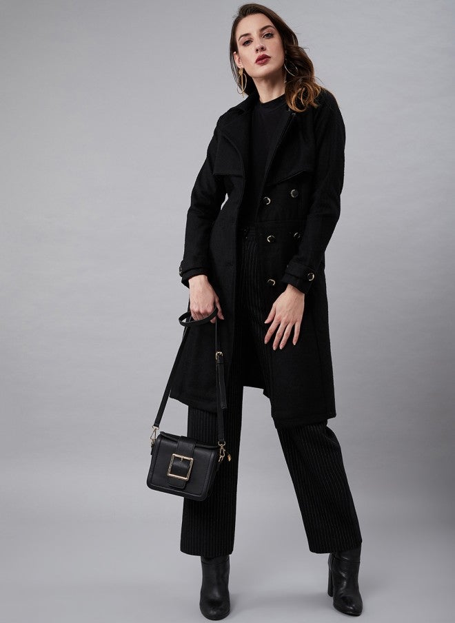 Athena Black Wool Trench Coat for Women - Image 5