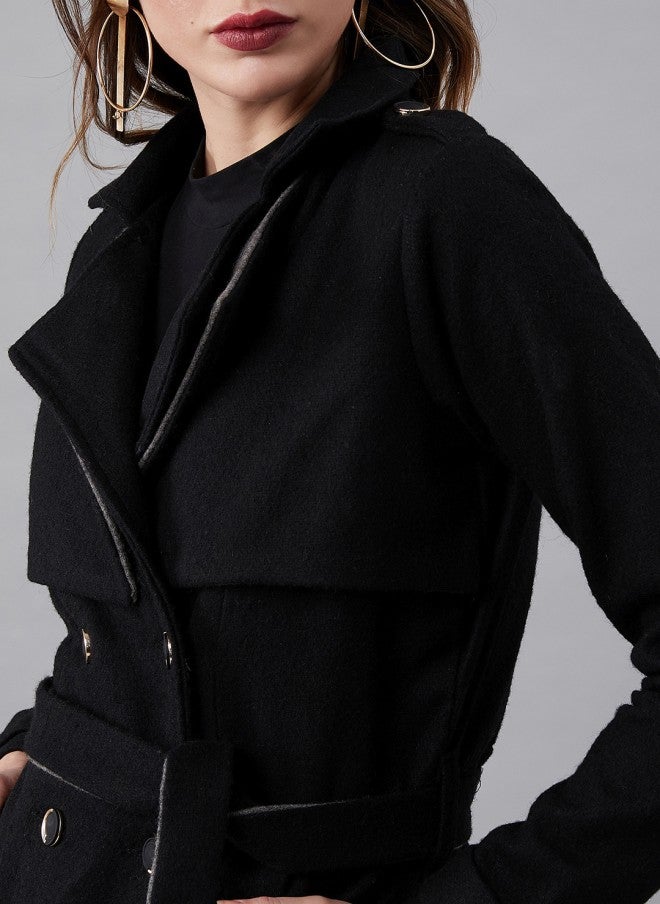Athena Black Wool Trench Coat for Women - Image 2