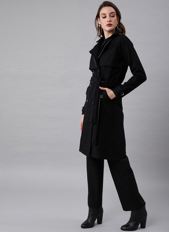 Athena Black Wool Trench Coat for Women - Image 3