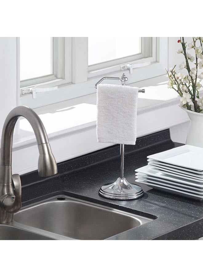 SunnyPoint Heavy Weight Classic Decorative Metal Fingertip Towel Holder Stand for Bathroom, Kitchen, Vanity and Countertops; Hanging Bar is 14.2" Height (Chrome, 15.6" x 5.6" x 5.6") - Image 2