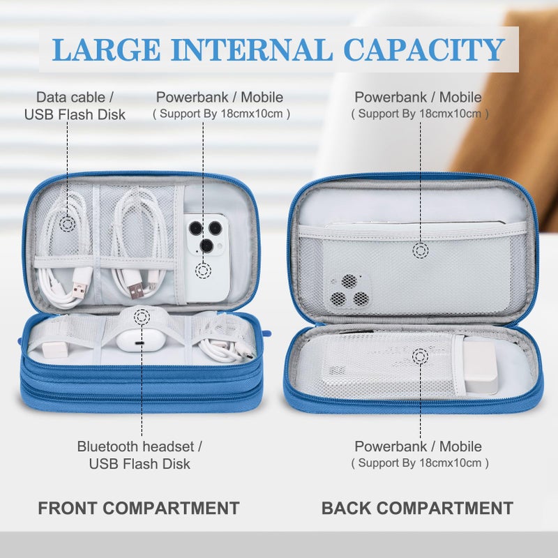 FYY Electronic Organizer, Travel Cable Organizer Bag Pouch Electronic Accessories Carry Case Portable Waterproof Double Layers Storage Bag for Cable, Cord, Charger, Phone, Earphone, Medium Size, Cyan - Image 3