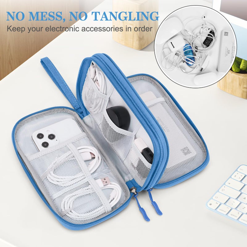 FYY Electronic Organizer, Travel Cable Organizer Bag Pouch Electronic Accessories Carry Case Portable Waterproof Double Layers Storage Bag for Cable, Cord, Charger, Phone, Earphone, Medium Size, Cyan - Image 5