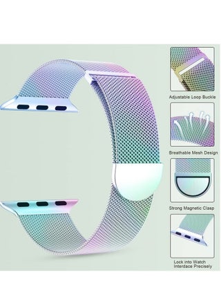 Compatible with Apple Watch Band 42mm 41mm 40mm 38mm for Women and Men, Magnetic Metal Stainless Steel Strap Wristband Compatible for iWatch Series 10 9 8 7 6 5 4 3 2 1 SE Colorful - view 3