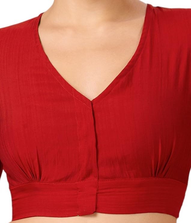 Studio Shringaar Women's Viscose Smart V Neck Readymade Saree Blouse (Red, 38) - Image 5