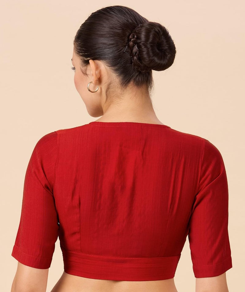 Studio Shringaar Women's Viscose Smart V Neck Readymade Saree Blouse (Red, 38) - Image 2