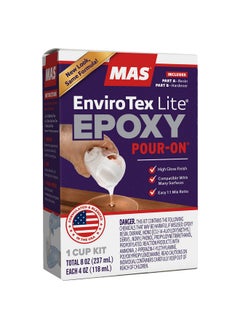 Environmental Technology EnviroTex Lite Pour-On High Gloss Finish [8 oz Kit] Crystal Clear Epoxy Coating for Tabletops / Countertops, Waterproof, Heat & Alcohol Resistant (4 oz Resin + 4 oz Hardener)