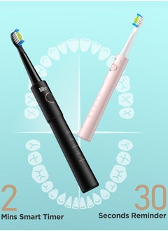 Bitvae Bitvae Ultrasonic Electric Toothbrush - Rechargeable Sonic Electric Toothbrush for Adults and Kids, Power Toothbrush, 8 Brush Heads, Smart Timer, Fast Charge, Pink  - Image 4