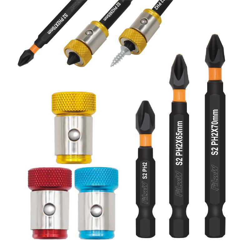 FiLwW 3 Pieces Strong Magnetic Screw Ring With 3 Pieces Ph2 Screwdriver Bit Set, 1/4 Inch/ 6.35 mm Universal Magnetic Screw Ring Bit for Hex Screwdriver and Power Bits - Image 1
