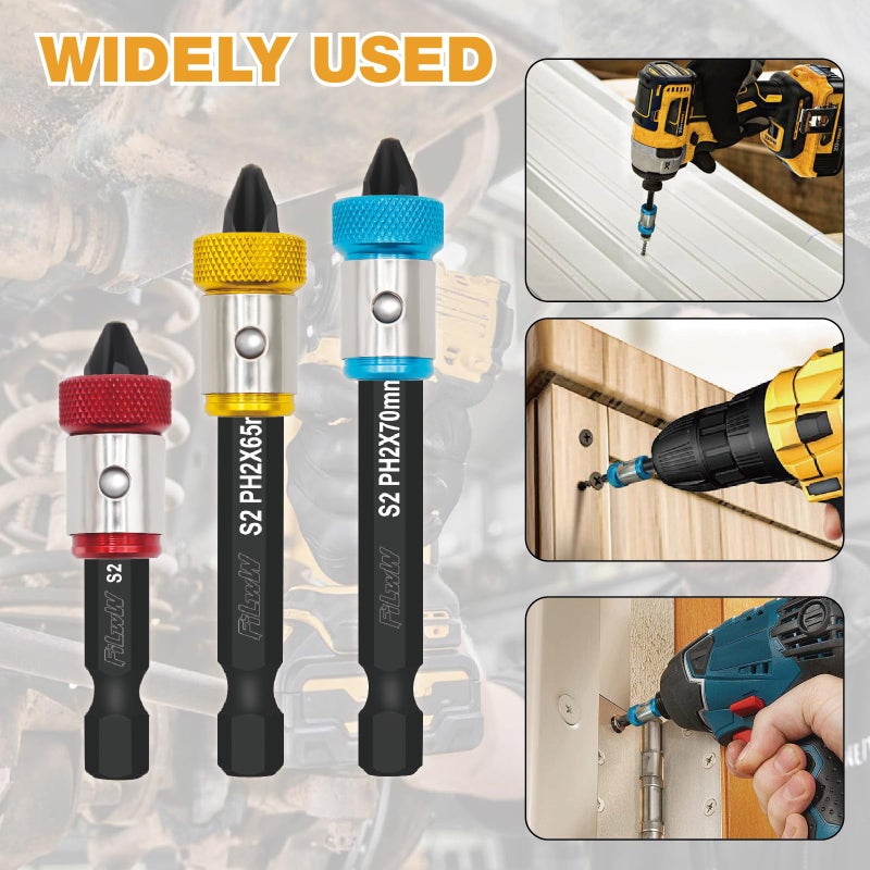FiLwW 3 Pieces Strong Magnetic Screw Ring With 3 Pieces Ph2 Screwdriver Bit Set, 1/4 Inch/ 6.35 mm Universal Magnetic Screw Ring Bit for Hex Screwdriver and Power Bits - Image 4