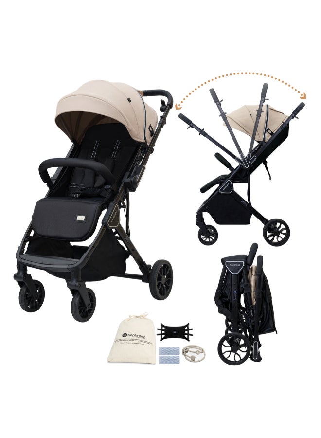 Neobreez QUINT Reversible Handle Lightweight Compact Travel Stroller, Foldable Baby Stroller, Pushchair, Toddler Baby Trolley, Waterproof UPF 50+Canopy,0-4yrs,22kg-Beige - Image 1