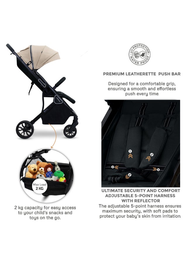 Neobreez QUINT Reversible Handle Lightweight Compact Travel Stroller, Foldable Baby Stroller, Pushchair, Toddler Baby Trolley, Waterproof UPF 50+Canopy,0-4yrs,22kg-Beige - Image 5