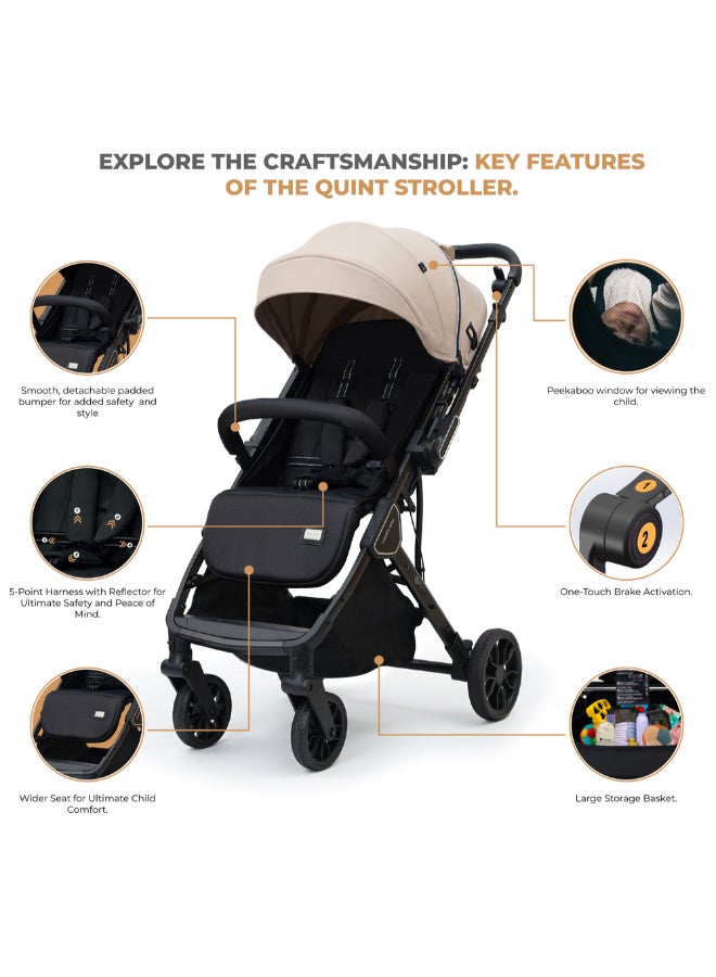 Neobreez QUINT Reversible Handle Lightweight Compact Travel Stroller, Foldable Baby Stroller, Pushchair, Toddler Baby Trolley, Waterproof UPF 50+Canopy,0-4yrs,22kg-Beige - Image 2