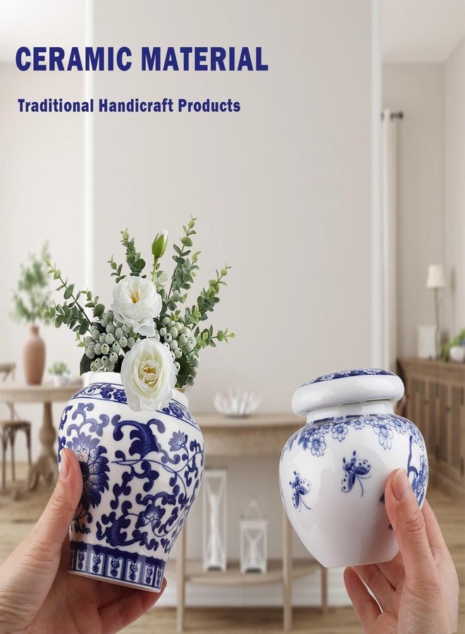 RMERVE Set of 4 Small Blue and White Vintage Vase Porcelain Ginger Jars Mini Chinoiserie Vase for Home Bedroom Table Accent Shelf Tabletop Decor - Image 3