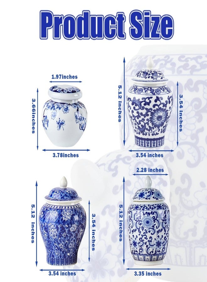 RMERVE Set of 4 Small Blue and White Vintage Vase Porcelain Ginger Jars Mini Chinoiserie Vase for Home Bedroom Table Accent Shelf Tabletop Decor - Image 2