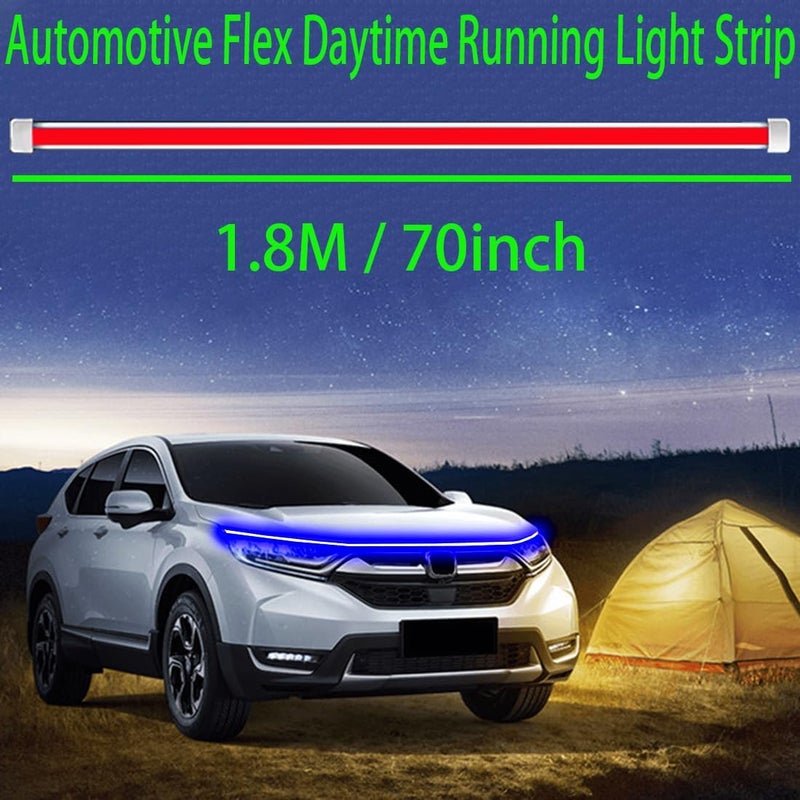 شريط ضوء غطاء المحرك للسيارة، شريط ضوء LED ديناميكي للسيارة، شريط ضوء LED للسيارة بطول 70 بوصة، شريط ضوء تشغيل نهاري مرن خارجي للسيارات (أزرق) - Image 3