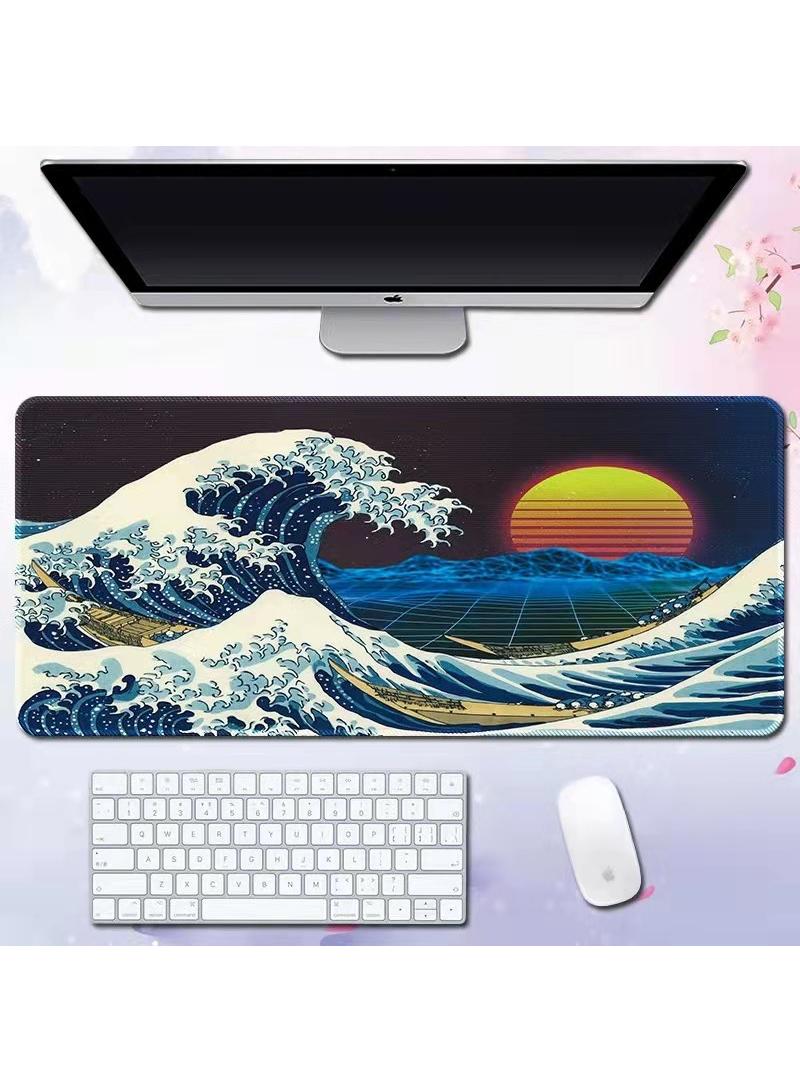 Y&D Sea Wave Pattern For Esports Games Gaming Mouse Pad Extended Large Mat Desk Pad Stitched Edges Mousepad Long Mouse Pad And Non-Slip Rubber Base Mice Pad 800X300X4mm  - Image 1