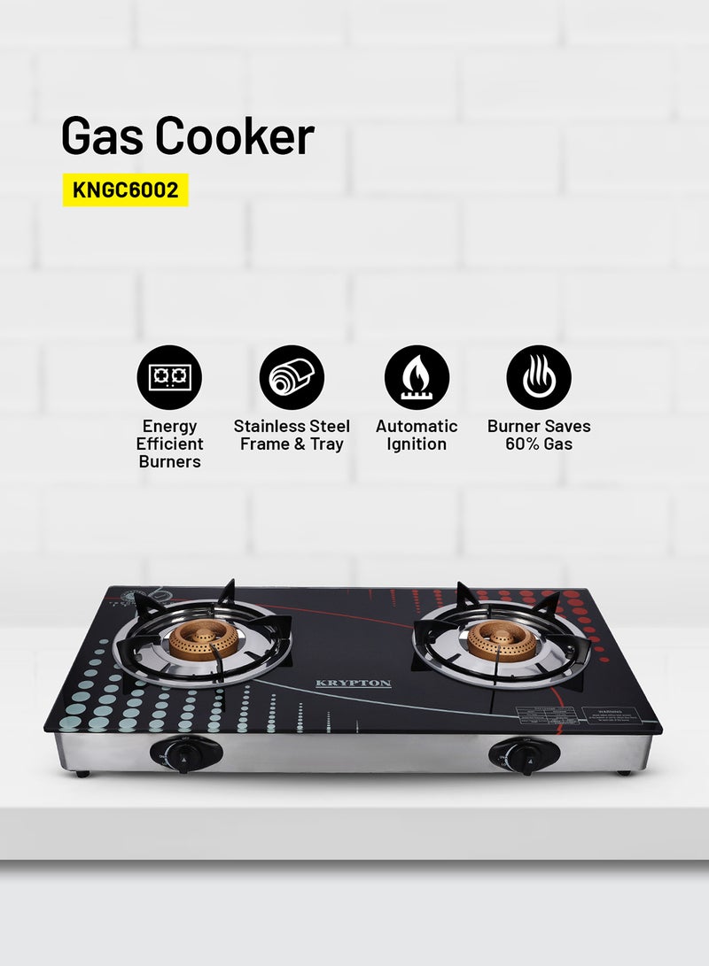 KRYPTON Gas Cooker- Stainless Steel Frame and Tray, Double Burner Gas Stove with Low Gas Consumption and Improved Gas Flow for Efficient Heating, Auto Ignition System, LPG Gas Stove, KNGC6002N Multicolour - Image 1