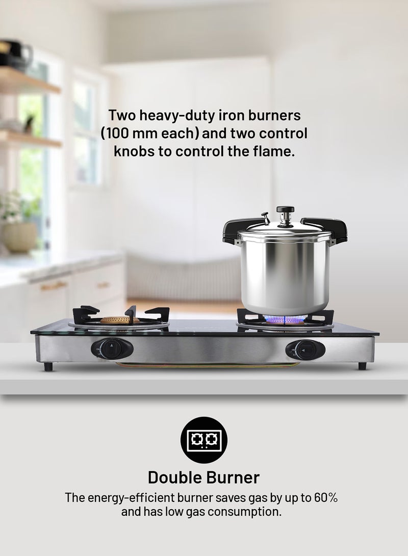 KRYPTON Gas Cooker- Stainless Steel Frame and Tray, Double Burner Gas Stove with Low Gas Consumption and Improved Gas Flow for Efficient Heating, Auto Ignition System, LPG Gas Stove, KNGC6002N Multicolour - Image 2