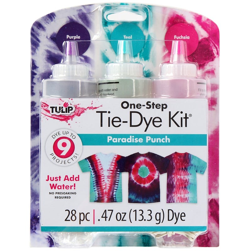 Tulip OneStep TieDye 3 Color Kit Easy Techniques Vibrant  Permanent Fabric Designs Tie Dye Paradise Punch Colors Purple Teal Fuchsia - Image 3