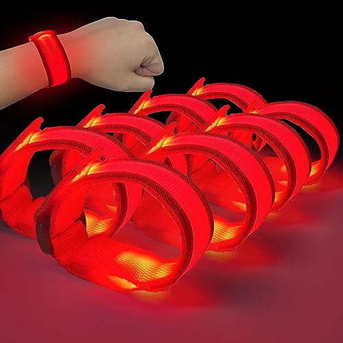 M.best Mbest 8pcs LED Light Up Bracelets Glow Flashing Wristbands Glow in The Dark Party Supplies for Wedding Raves Concert CampingSporting Events Party Red - Image 1