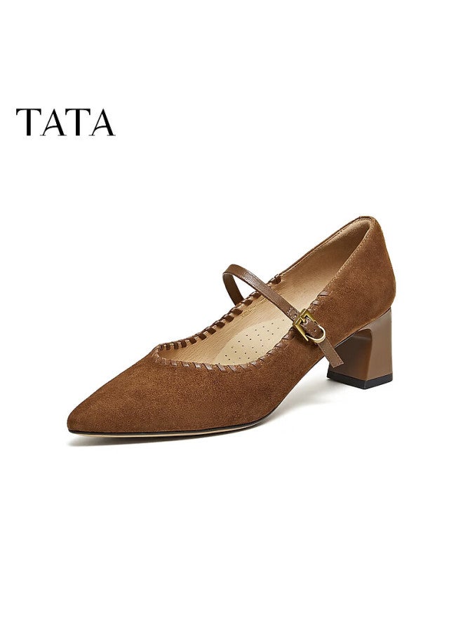 Tata  Spring Mall Style Brown Low-cut Casual Mary Jane Shoes For Women Size 38 - Image 4