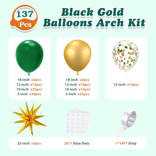 LOOLEY 137Pcs Green and Gold Balloons Garland Arch Kit with Stars - 5 10 12 18 inch Dark Green Gold Confetti Latex Balloons for Birthday Baby Shower Emerald Green Jungle Party Decorations - Image 3