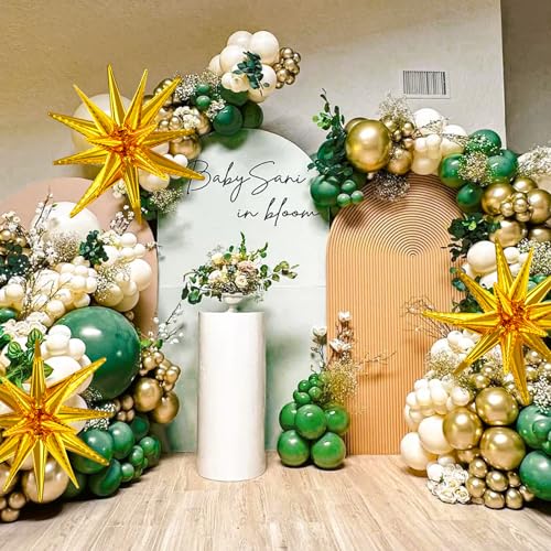 LOOLEY 137Pcs Green and Gold Balloons Garland Arch Kit with Stars - 5 10 12 18 inch Dark Green Gold Confetti Latex Balloons for Birthday Baby Shower Emerald Green Jungle Party Decorations - Image 5