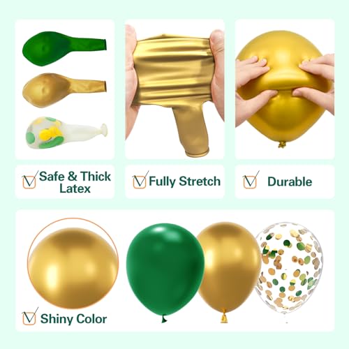 LOOLEY 137Pcs Green and Gold Balloons Garland Arch Kit with Stars - 5 10 12 18 inch Dark Green Gold Confetti Latex Balloons for Birthday Baby Shower Emerald Green Jungle Party Decorations - Image 4
