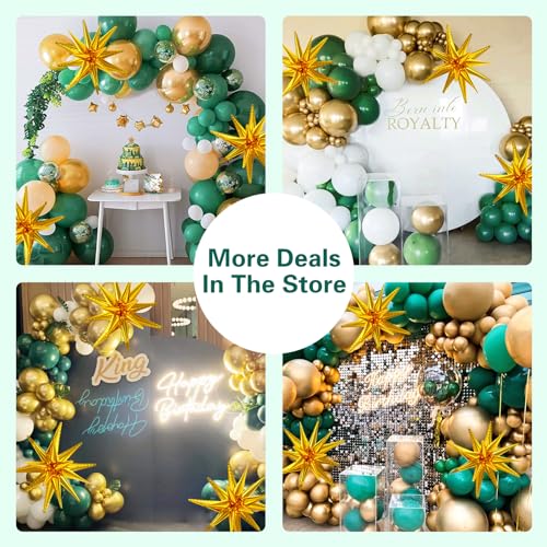 LOOLEY 137Pcs Green and Gold Balloons Garland Arch Kit with Stars - 5 10 12 18 inch Dark Green Gold Confetti Latex Balloons for Birthday Baby Shower Emerald Green Jungle Party Decorations - Image 2
