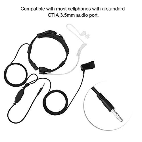 Serounder Throat Mic Earpiece Headphone, 3.5mm Throat Mic Earpiece Bone Conduction Headset Throat with Finger PTT Mic Air Acoustic Tube Earpiece Headset Acoutic Tube Earpiece for 3.5mm CTIA Phone - Image 2