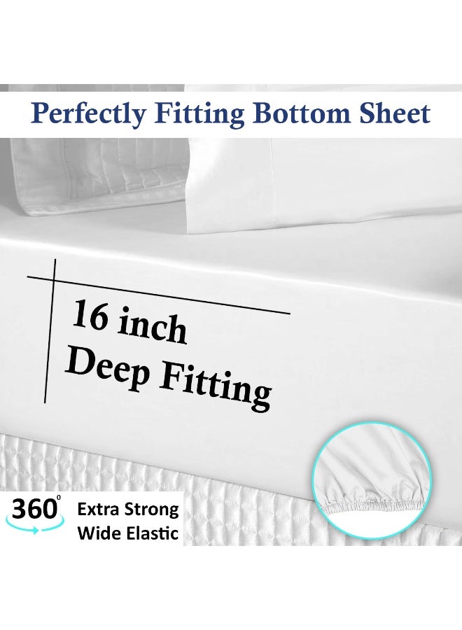 Lavish Touch Cotton Modal Fitted Sheet White 1250 TC Queen (152 x 203 cms) All elastic - Image 2