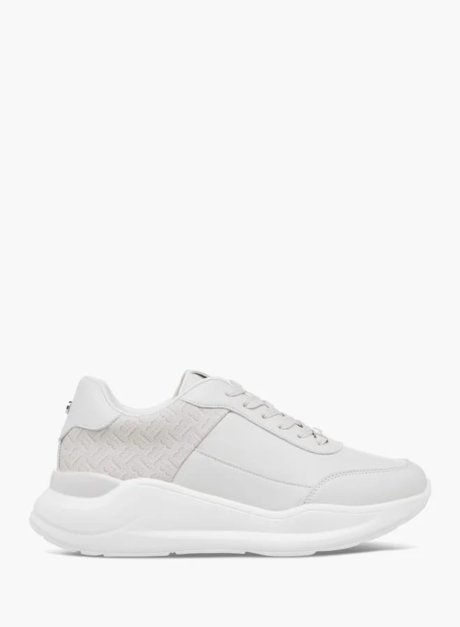 Flora Bella By Shoexpress Women Monogram Textured Sneakers with Lace-Up Closure