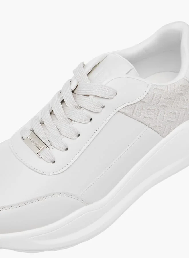 Flora Bella By Shoexpress Women Monogram Textured Sneakers with Lace-Up Closure