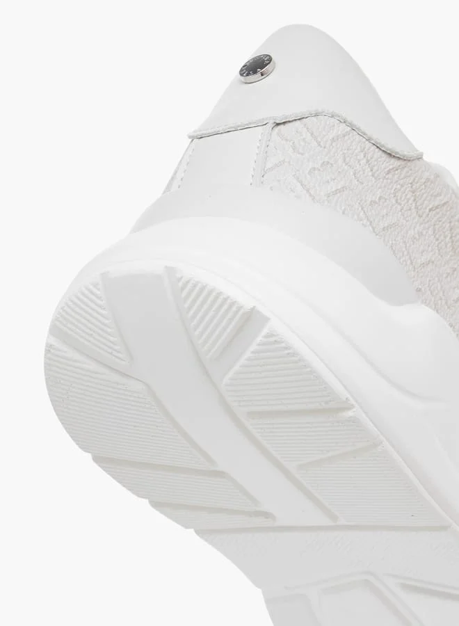 Flora Bella By Shoexpress Women Monogram Textured Sneakers with Lace-Up Closure