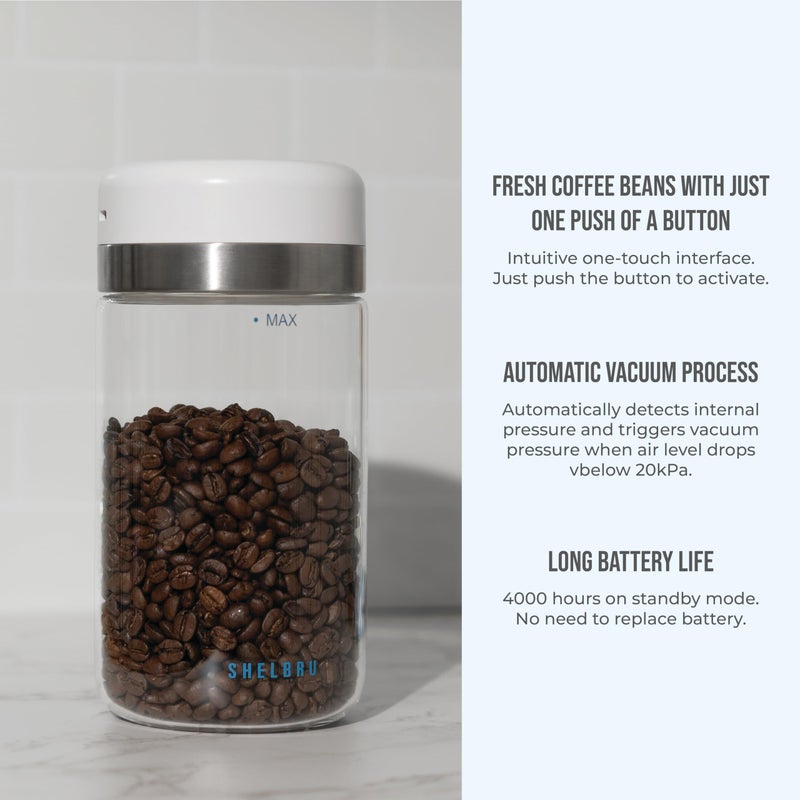 Shelbru Coffee Canister/Container with Electric Vacuum Seal - Airtight Storage Container for Whole & Ground Coffee Bean Storage - High Quality Borosilicate Glass Jar - Charging Cable Included - 10.5oz/250g - Image 3