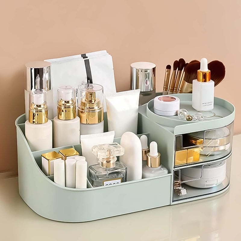 ShreejiIH Makeup Organizer | Makeup Box For Storage | Make Up, Cosmetic, Skincare Organiser For Women | Elegant Makeup Vanity With Transparent Drawer (Green) - Image 1