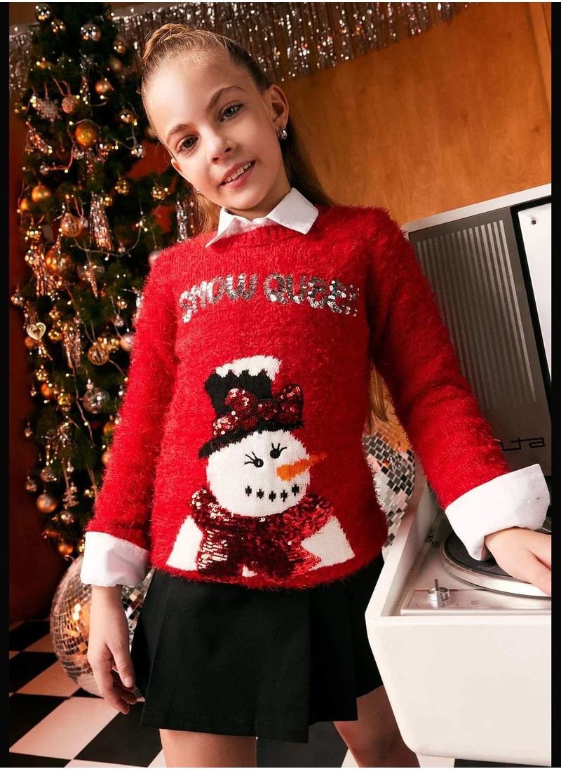 DeFacto New Year Girl Crew Neck Long Sleeve Tricot Pullover