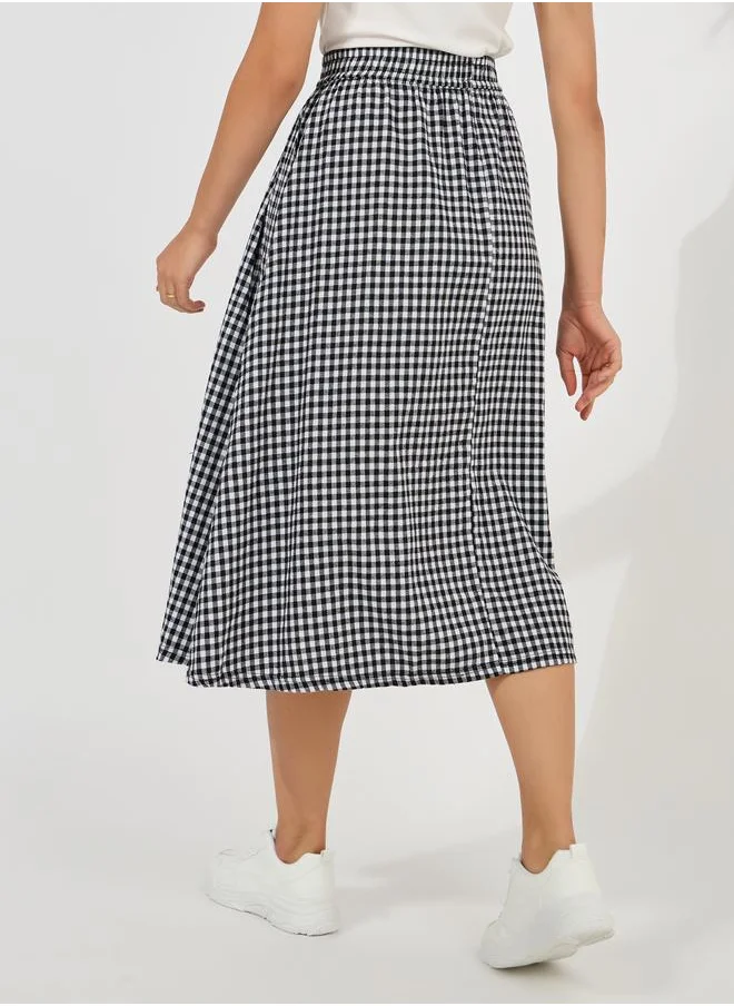 ستايلي Gingham Check A-Line Midi Skirt