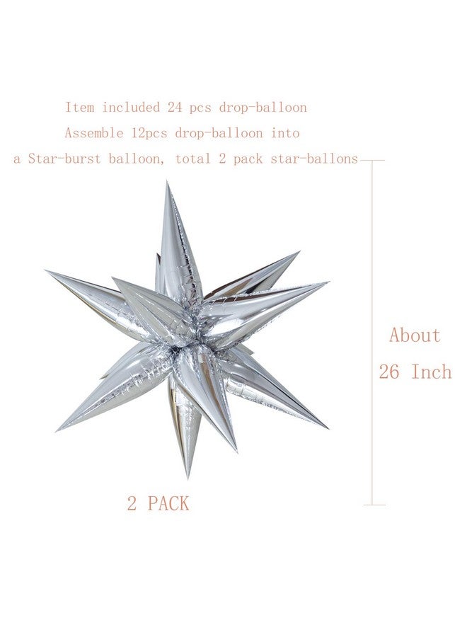 Tellpet Star Balloons Foil Balloon For Birthday Bachelorette Engagement Wedding Party 2Pcs Large Silver Balloon - Image 3